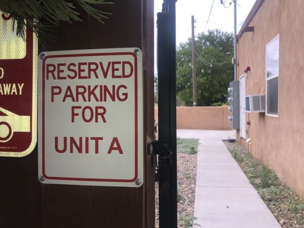 Alamo Apartment A Parking reservation sign for unit A