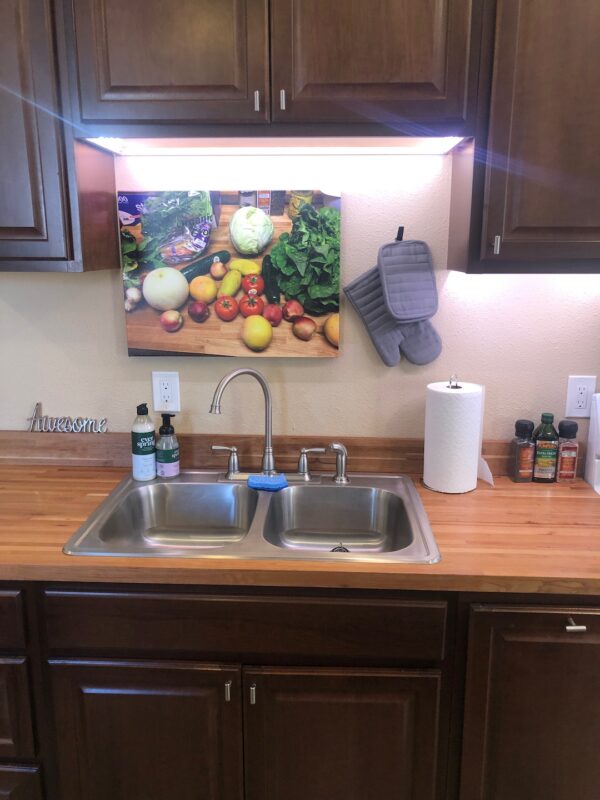 Alamo Studio Dwelling G kitchen sink with vegetable print mounted above
